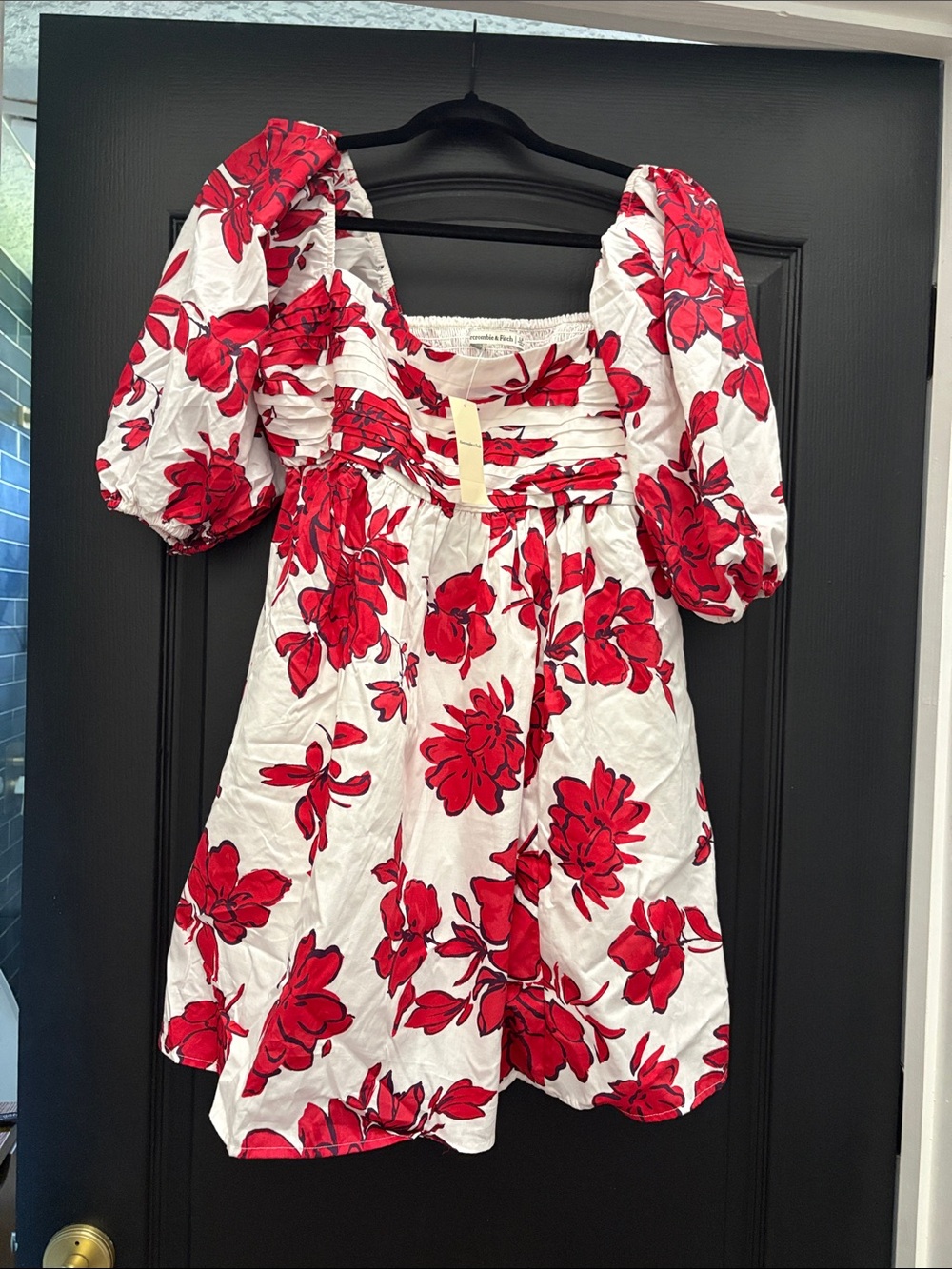 Abercrombie & Fitch White Midi Dress with Red Floral Print
